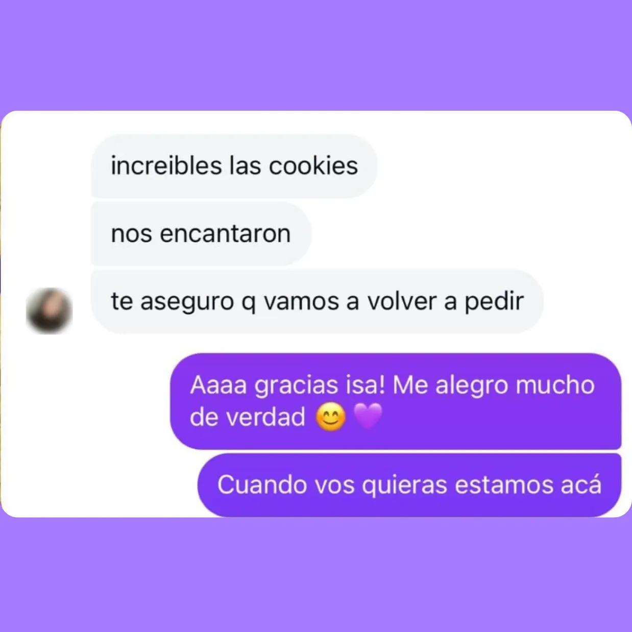 Cliente satisfecha con el ebook Crush Cookies